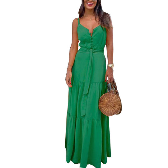 Damen Maxi-Kleid mit knöpfbarer Front und fließendem Rock EB