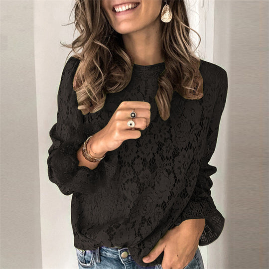 Damen Spitzenbluse mit floralem Design und lässigem Schnitt EB