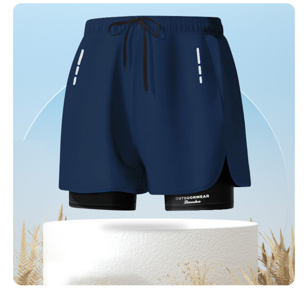 EB | Doppellagige Herren Sport Fitness Anti-Peinlichkeit Strandhose
