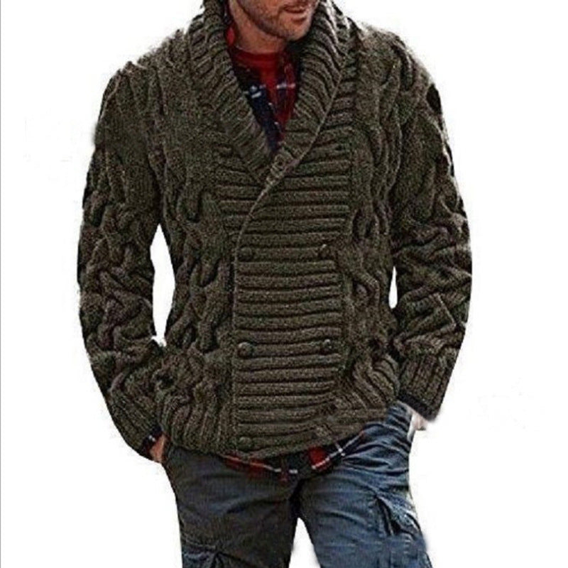 Herren Strickjacke mit doppelter Knopfleiste und kreativem Zopfmuster EB