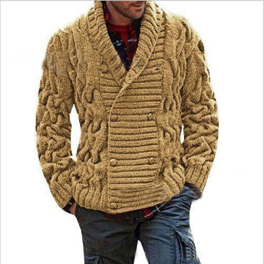 Herren Strickjacke mit doppelter Knopfleiste und kreativem Zopfmuster EB