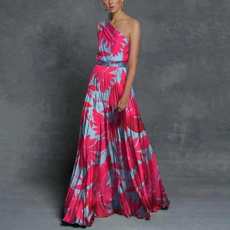 Damen Elegantes Maxikleid mit asymmetrischem Träger und floralem Design EB