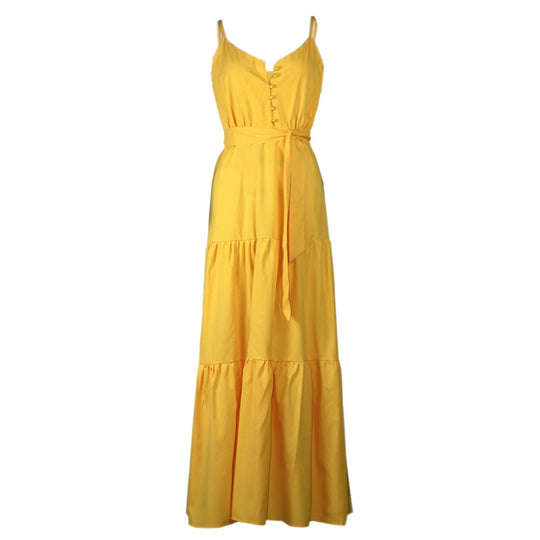 Damen Maxi-Kleid mit knöpfbarer Front und fließendem Rock EB