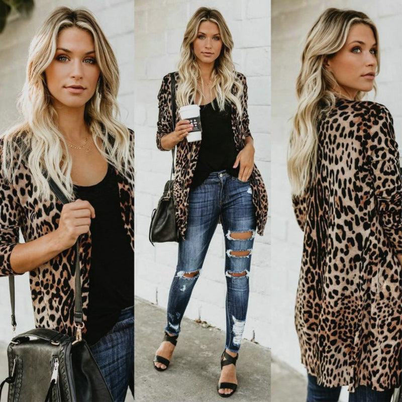 Damen modische Longjacke im tierischen Druckstil EB