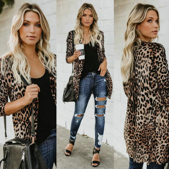 Damen modische Longjacke im tierischen Druckstil EB