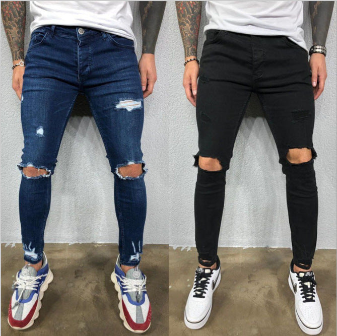 Herren Slim Fit Jeans mit modischen Rissen EB