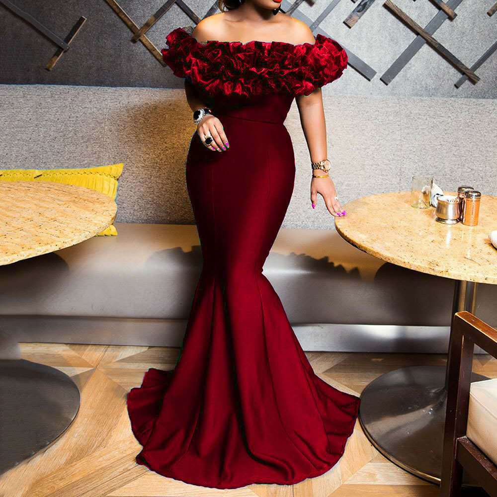 Damen Abendkleid mit voluminösem Rüschensaum EB
