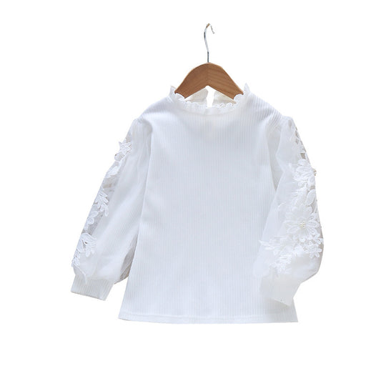Mädchen elegante Bluse mit dekorativen Spitze-Ärmeln EB