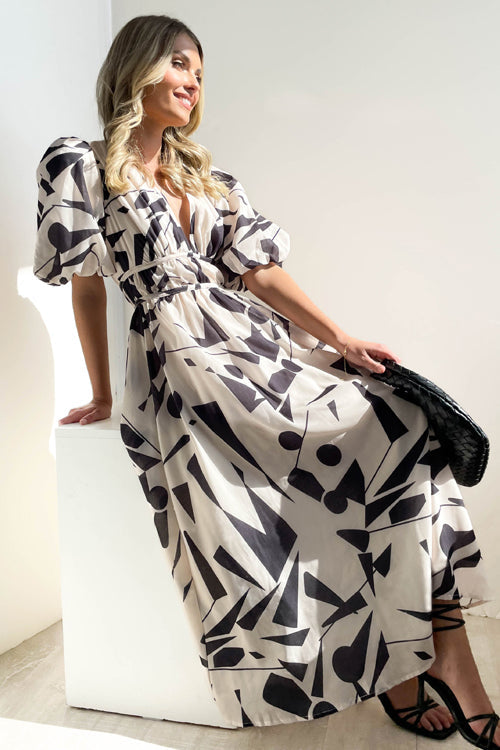 EB | Real Love Print Puffärmel Maxi Kleid