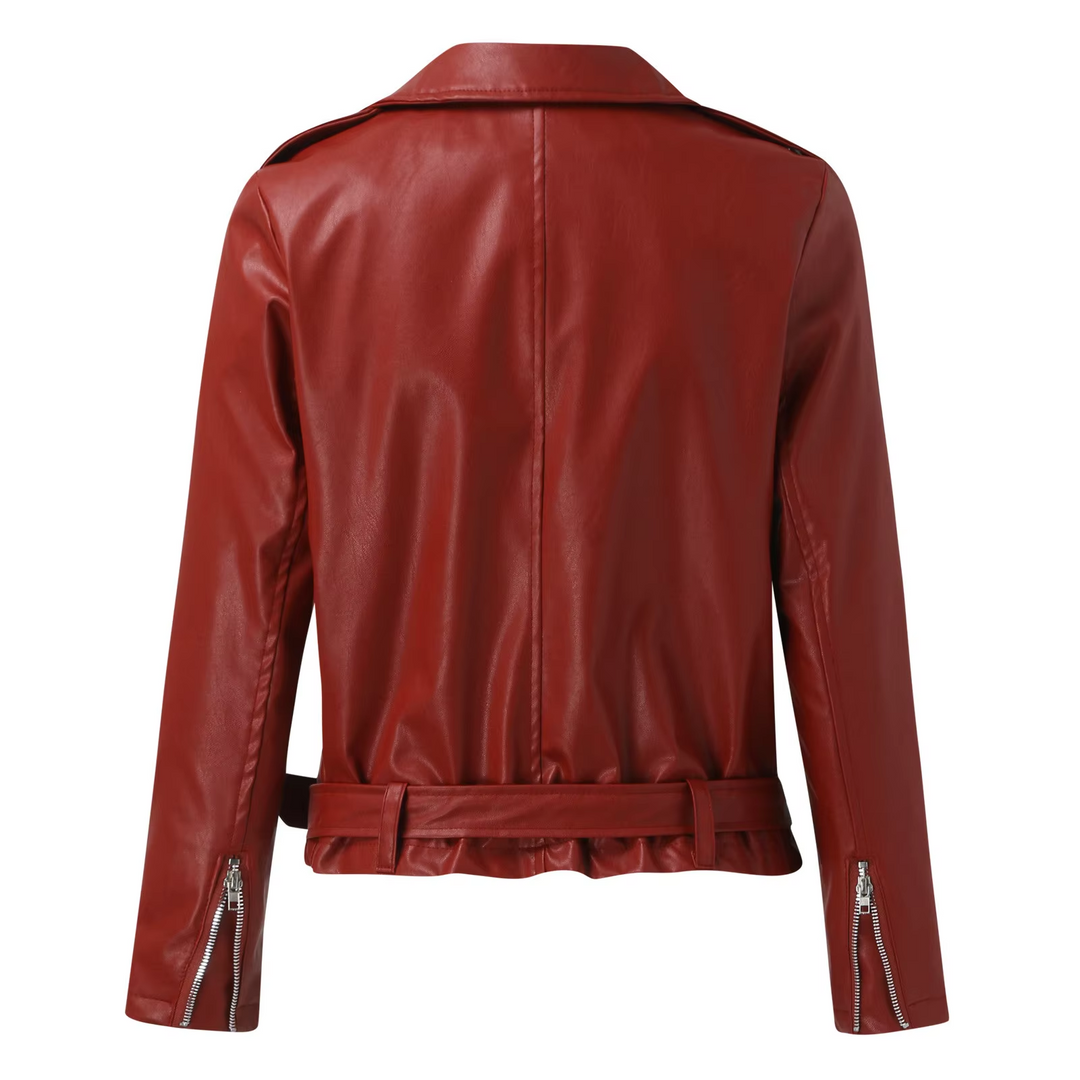 EB | jacke Damen Biker Modell mit Gürtel und Reißverschlussdetails