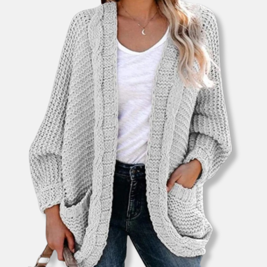 EB | Woll Übergroßer Cardigan Gerippter Offener Fronttaschen Cardigan