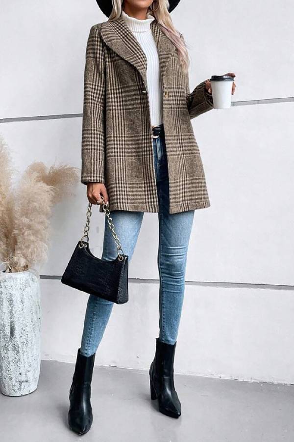 EB | Kollektion Karierter Kragen Langarmjacke