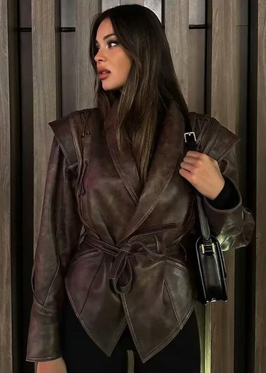 EB | Leder Wickeljacke mit Gürtel