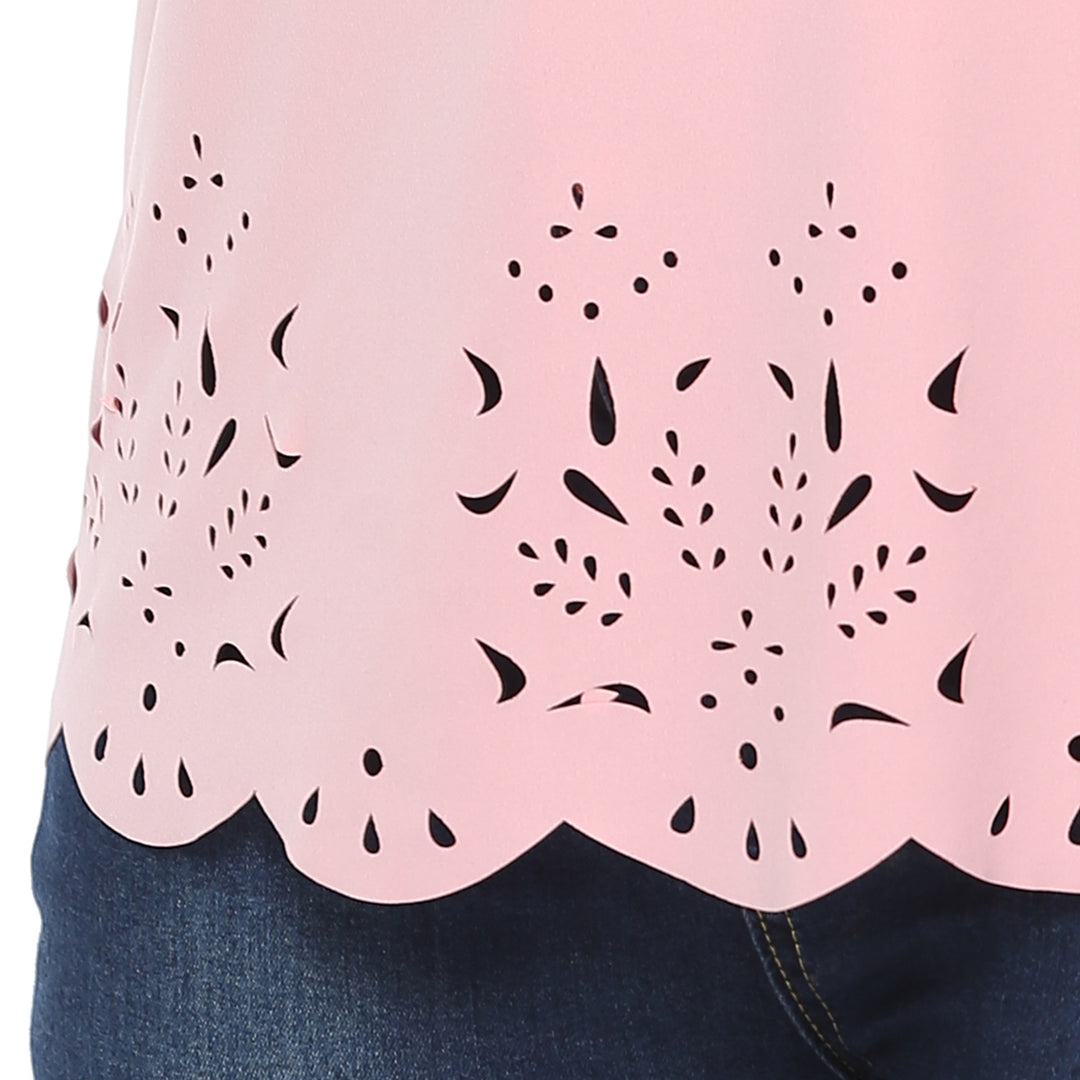 Damen modisches T-Shirt mit filigranem Lochmuster EB