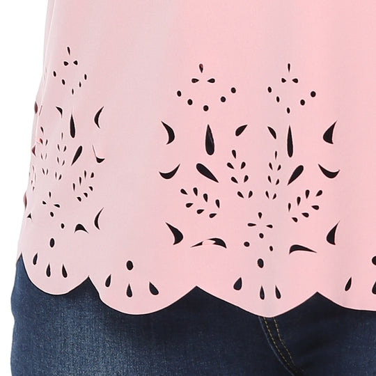 Damen modisches T-Shirt mit filigranem Lochmuster EB