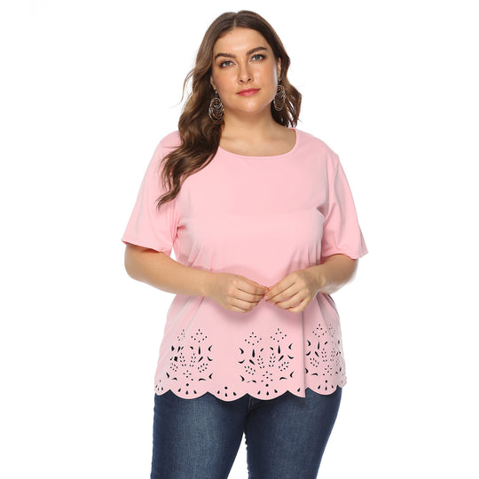 Damen modisches T-Shirt mit filigranem Lochmuster EB