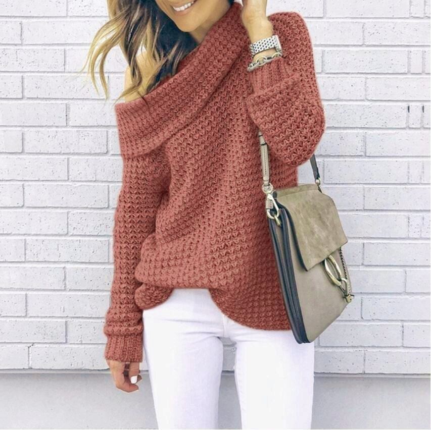 Damen Stylischer Pullover mit off Shoulder Design EB