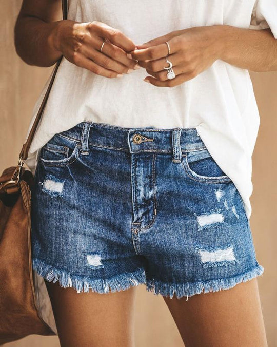 Damen Destroyed Denim-Shorts mit fransigem Saum und lässigem Schnitt EB