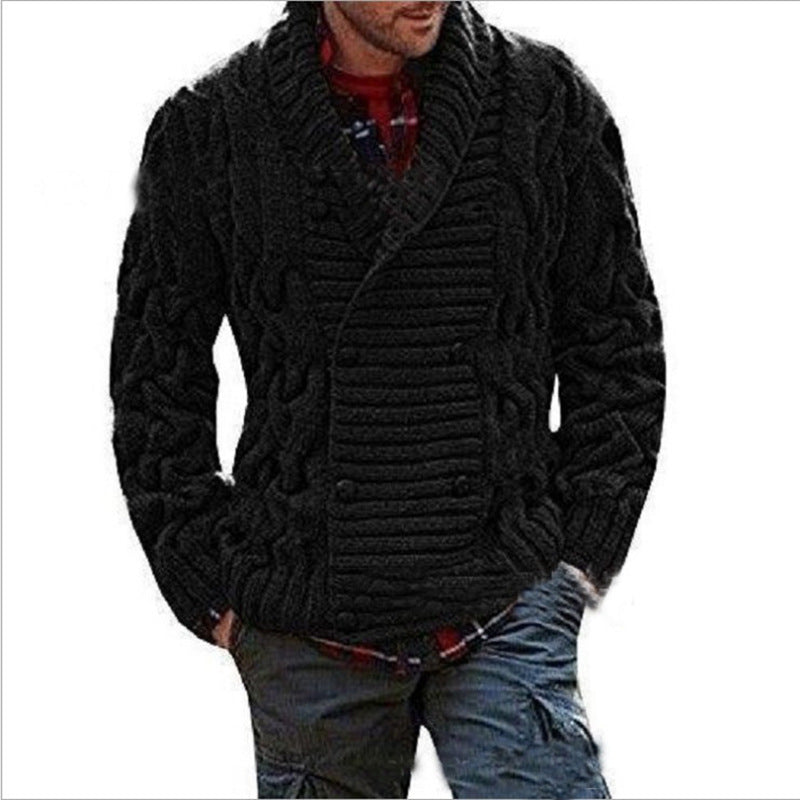 Herren Strickjacke mit doppelter Knopfleiste und kreativem Zopfmuster EB