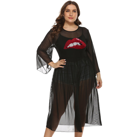 Damen transparenter Strandüberwurf mit animalischem Motiv EB