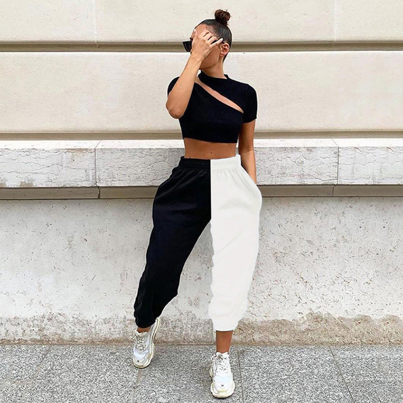 Damen Modische Jogginghose mit asymmetrischem Design und elastischem Bund EB