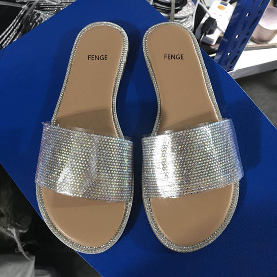 Damen Glamouröse Strandsandalen mit Strassverzierungen EB