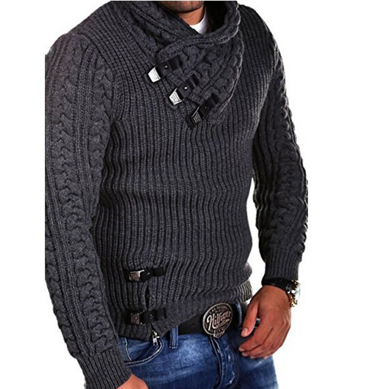 Herren Strickpullover mit innovativem Schalkragen und exklusiven Knopfdetails EB