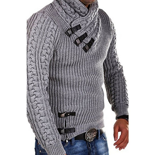 Herren Strickpullover mit innovativem Schalkragen und exklusiven Knopfdetails EB