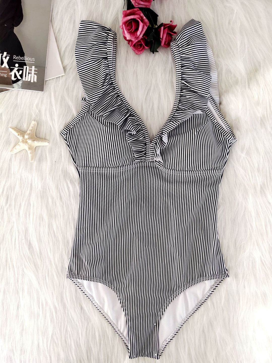 Damen Frottee Badeanzug mit Rüschendetails EB