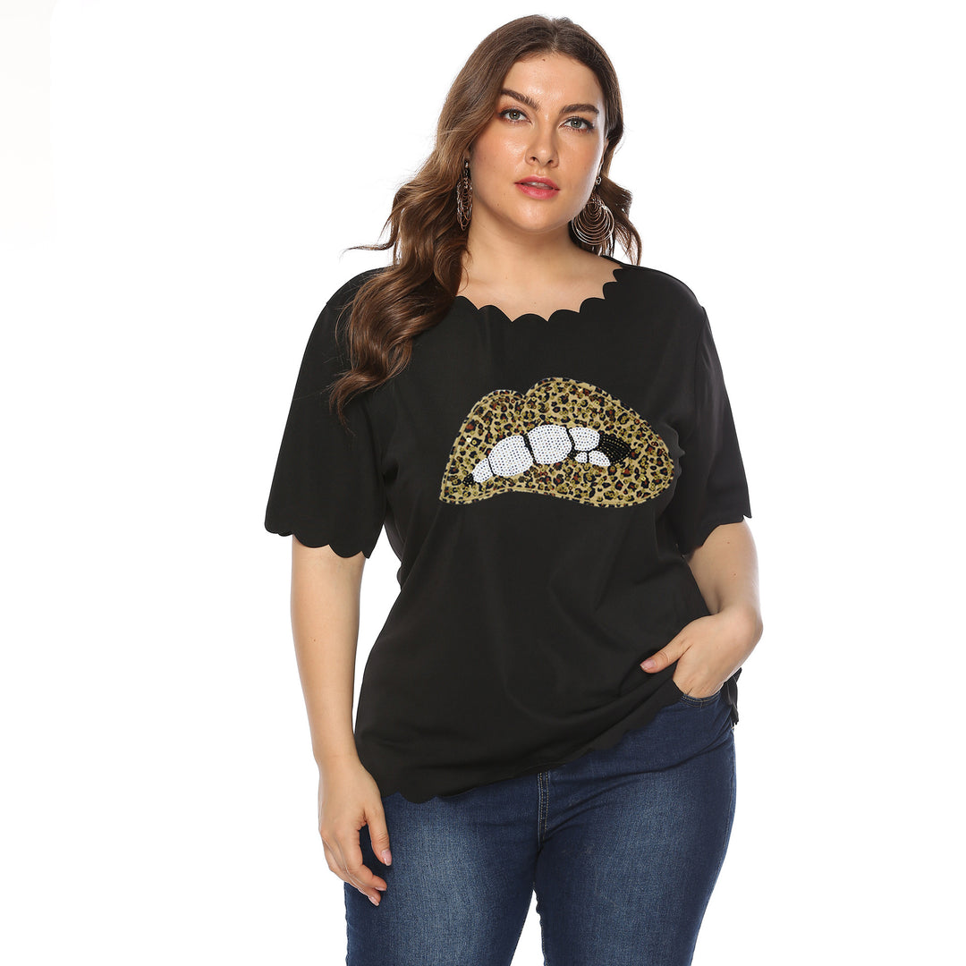 Damen T-Shirt mit Leopardenmuster und Glitzerstein-Details EB