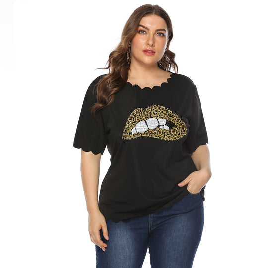 Damen T-Shirt mit Leopardenmuster und Glitzerstein-Details EB