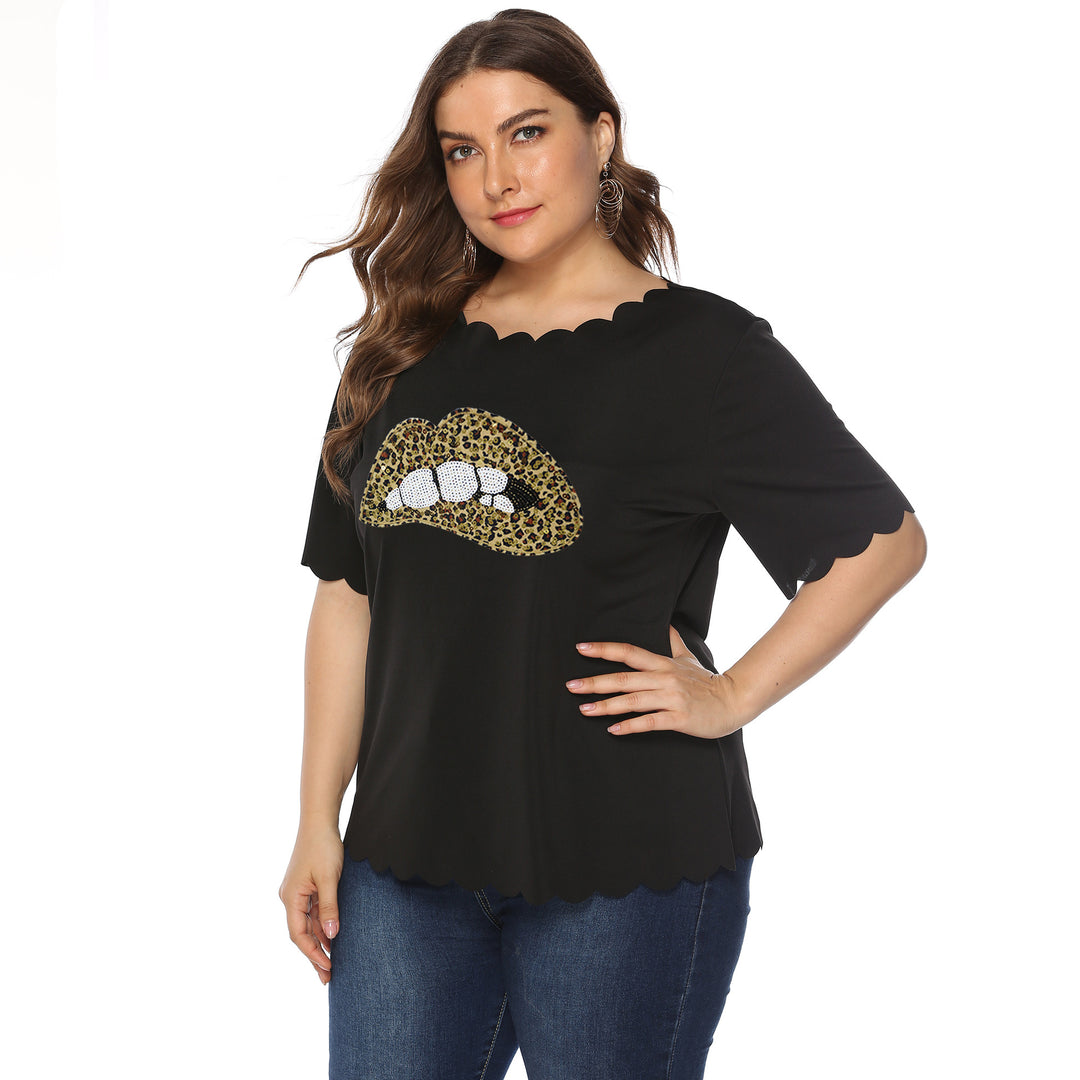 Damen T-Shirt mit Leopardenmuster und Glitzerstein-Details EB