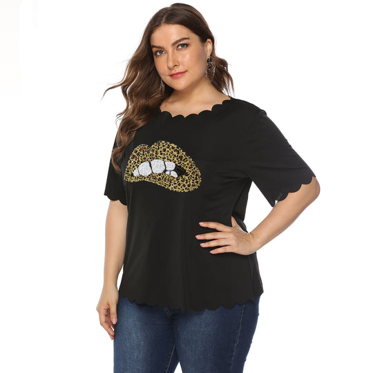 Damen T-Shirt mit Leopardenmuster und Glitzerstein-Details EB