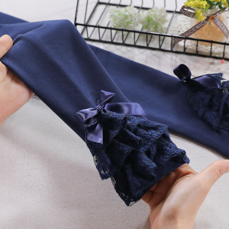 Mädchen Leggings mit Rüschen und Schleifenakzenten EB