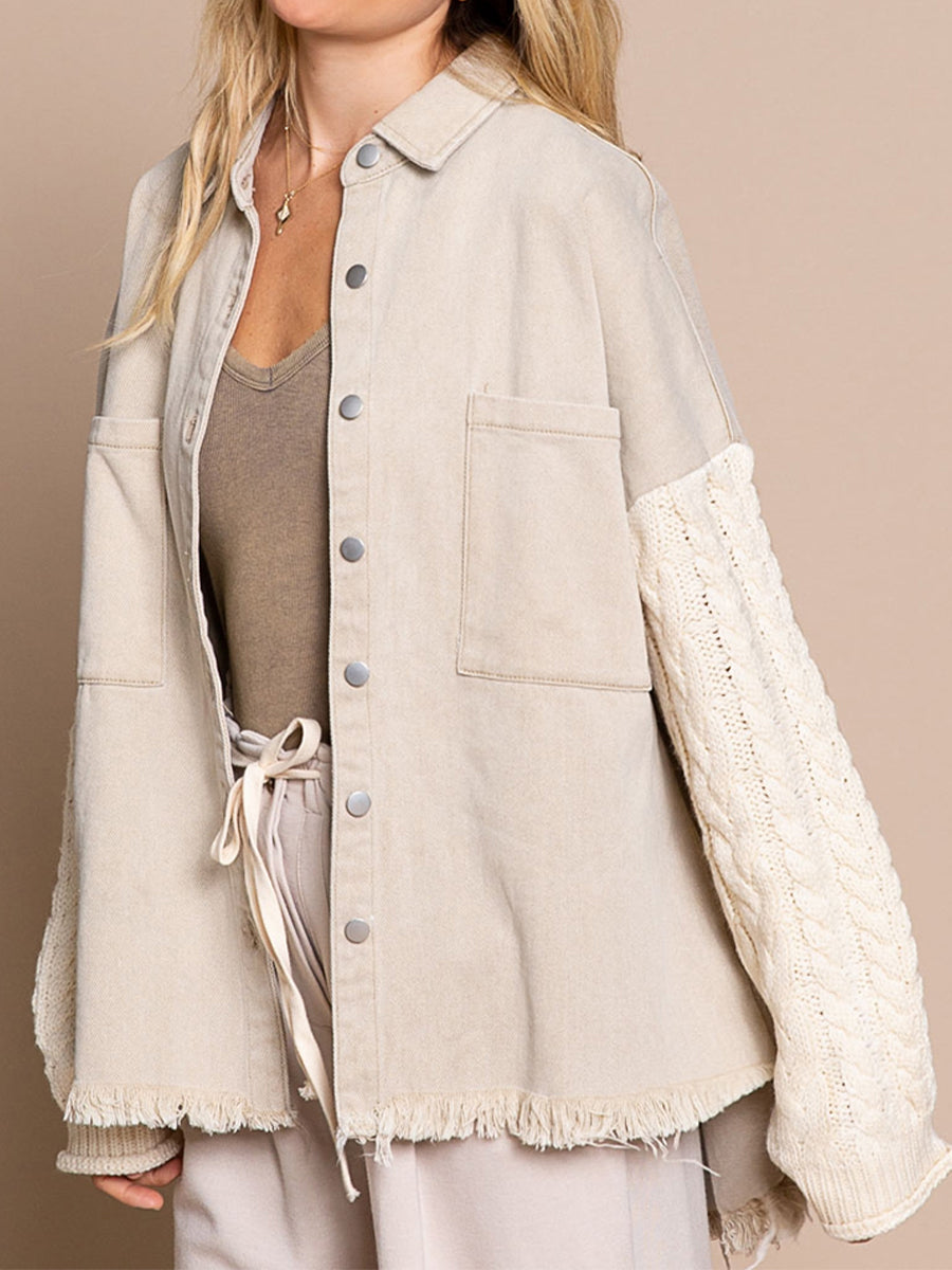 EB | Kabelstrick Raw Hem Denim Jacke