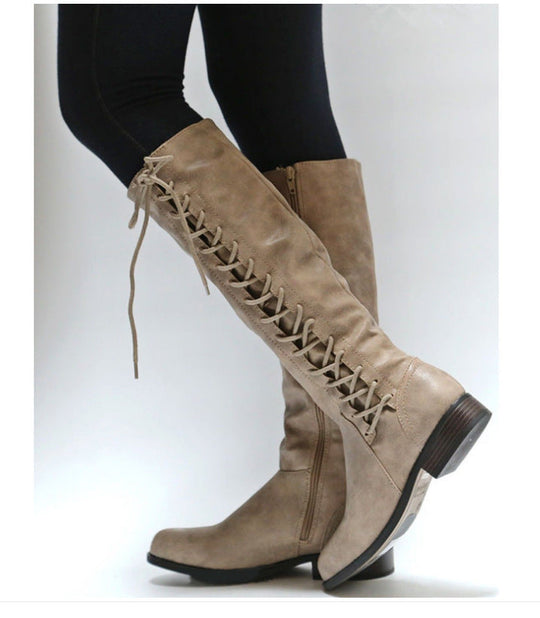 Elegante Hohe Damenstiefel mit Schnürdetails EB