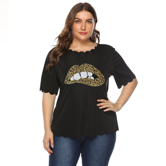 Damen T-Shirt mit Leopardenmuster und Glitzerstein-Details EB