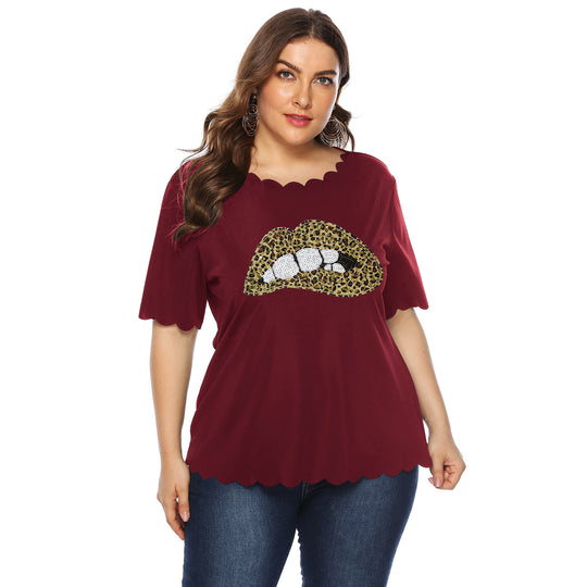 Damen T-Shirt mit Leopardenmuster und Glitzerstein-Details EB