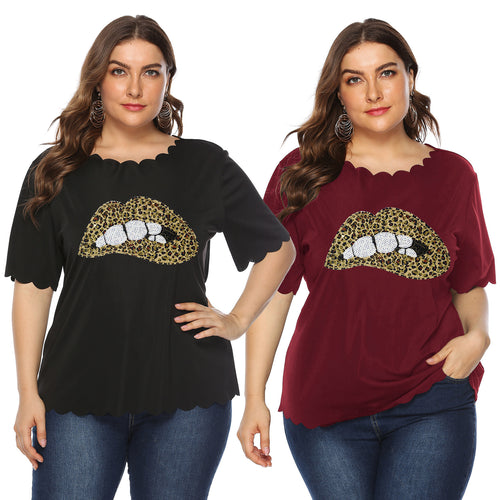 Damen T-Shirt mit Leopardenmuster und Glitzerstein-Details EB