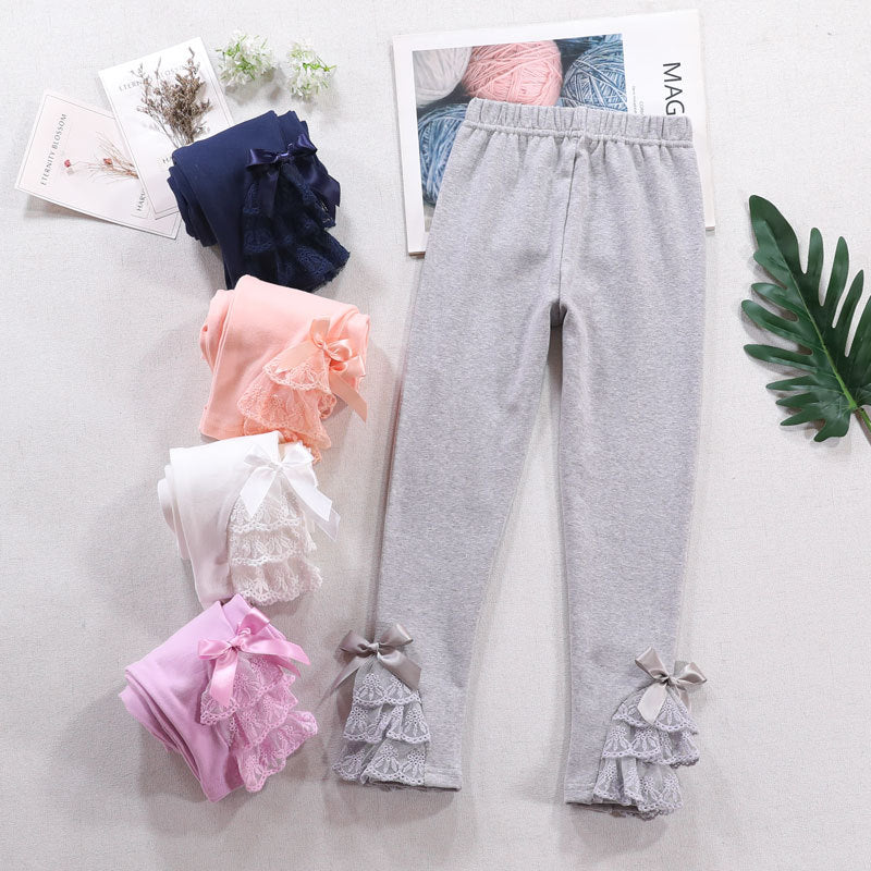 Mädchen Leggings mit Rüschen und Schleifenakzenten EB
