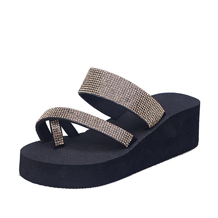 Damen Glamouröse Plateau-Pantoletten mit glitzerndem Strass EB