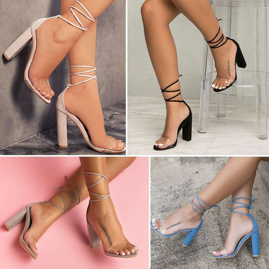Damen Elegante High-Heelsandalen mit geschlungenem Riemendesign und transparenten Einsätzen EB