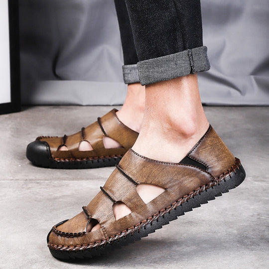 Damen Luftige Leder-Sandalen mit verstellbarem Riemen EB