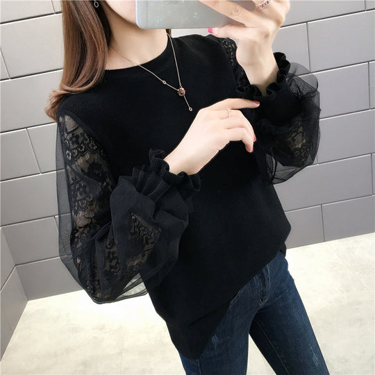 Damen Pullover mit transparenten, voluminösen Ärmeln EB