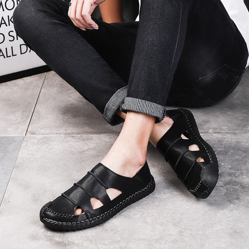 Damen Luftige Leder-Sandalen mit verstellbarem Riemen EB