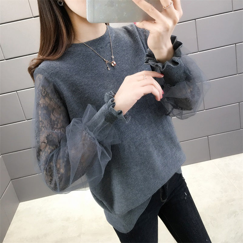 Damen Pullover mit transparenten, voluminösen Ärmeln EB