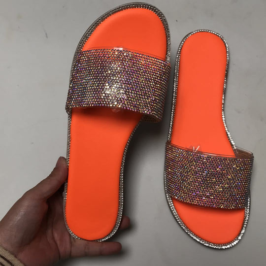 Damen Glamouröse Strandsandalen mit Strassverzierungen EB