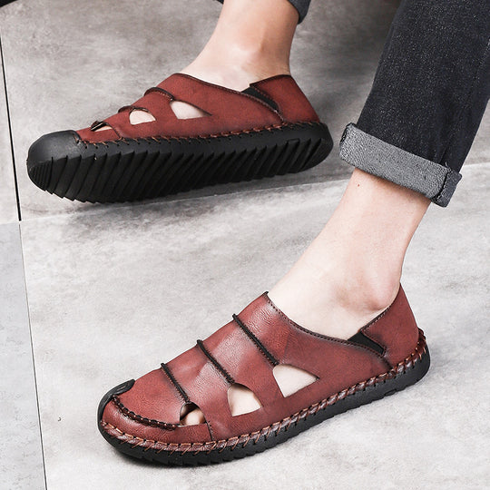 Damen Luftige Leder-Sandalen mit verstellbarem Riemen EB