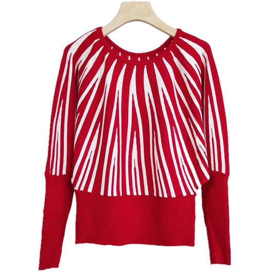 Damen weicher Pullover mit modernem Streifenmuster und weitem Schnitt EB