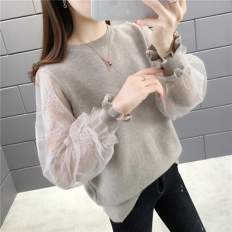 Damen Pullover mit transparenten, voluminösen Ärmeln EB